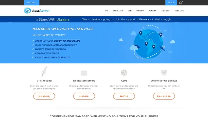 HostiServer homepage screenshot
