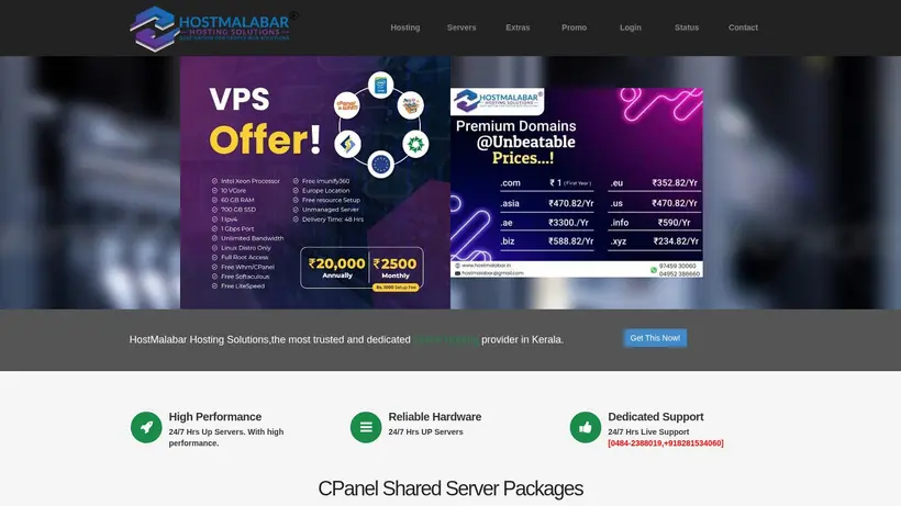 Host Malabar homepage screenshot