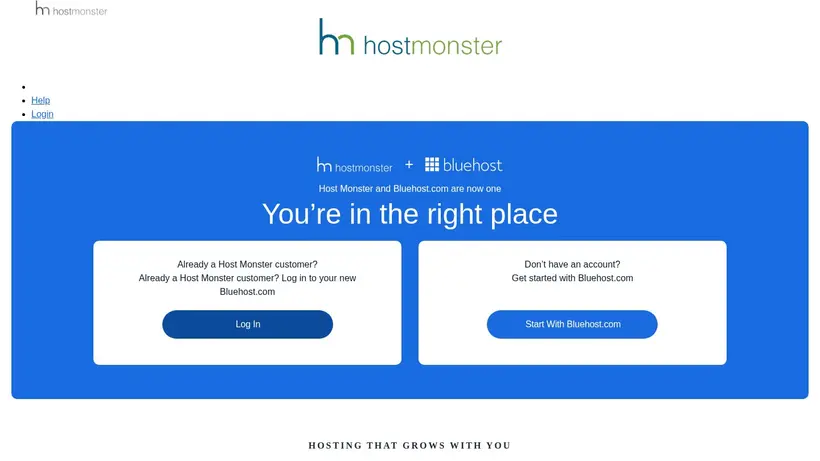 HostMonster homepage screenshot