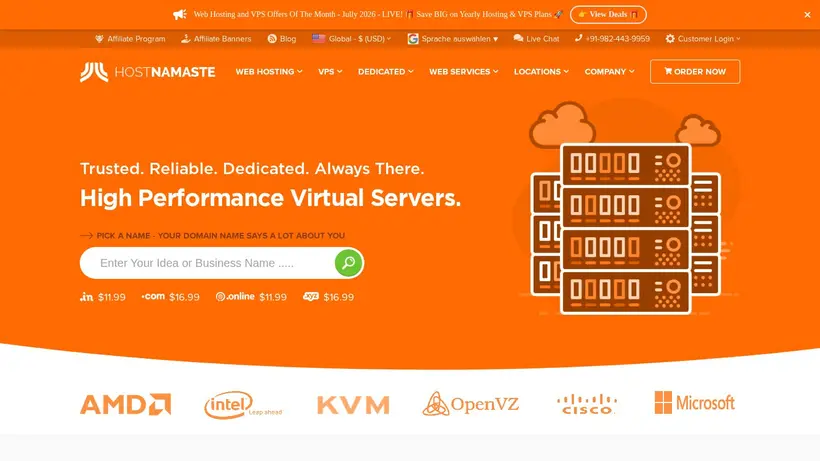 Host Namaste homepage screenshot