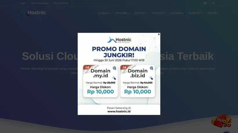 Hostnic Indonesia homepage screenshot