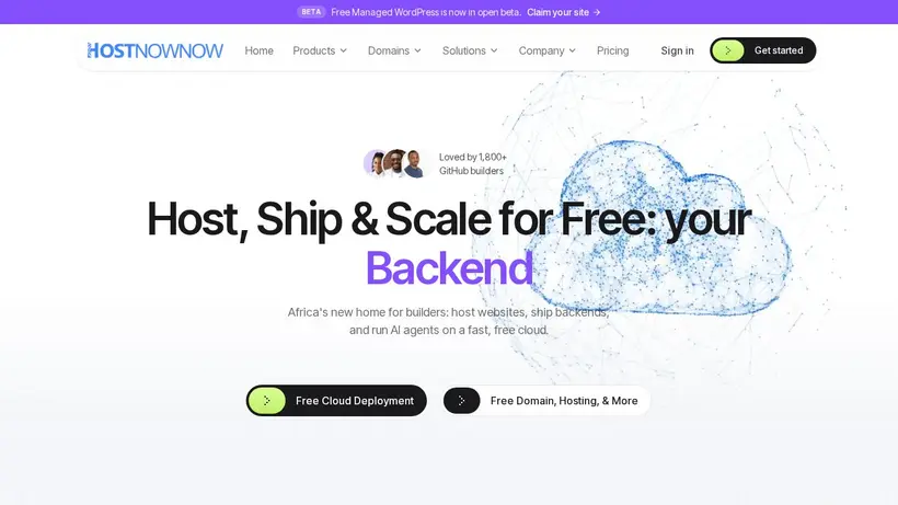 Host Now Now homepage screenshot