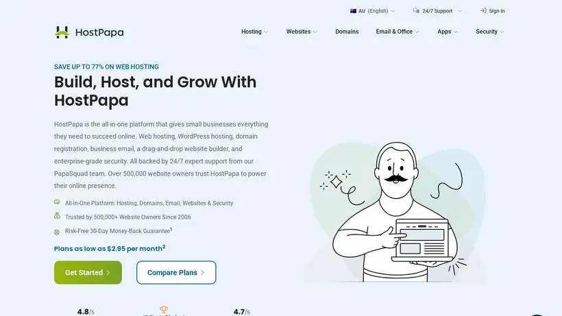 HostPapa AU homepage screenshot