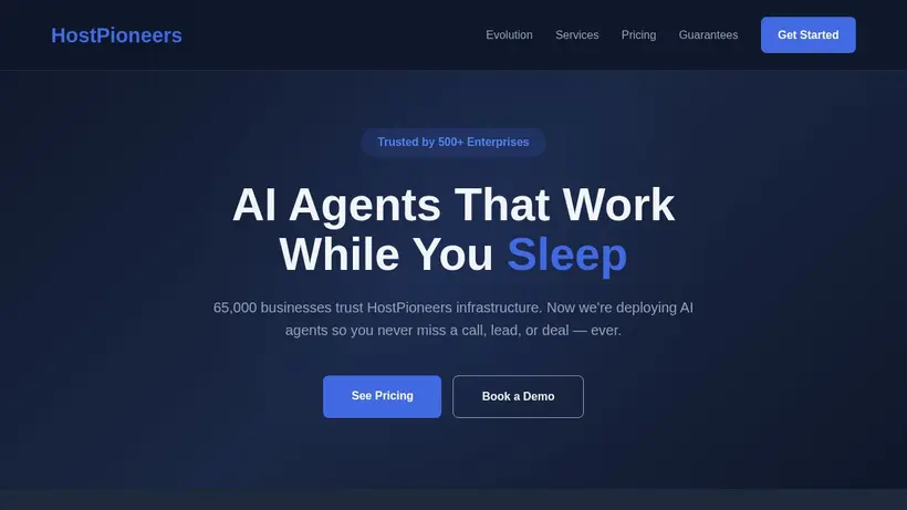Host Pioneers homepage screenshot
