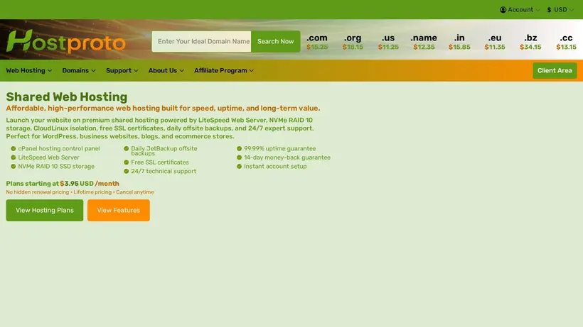 HostProto homepage screenshot