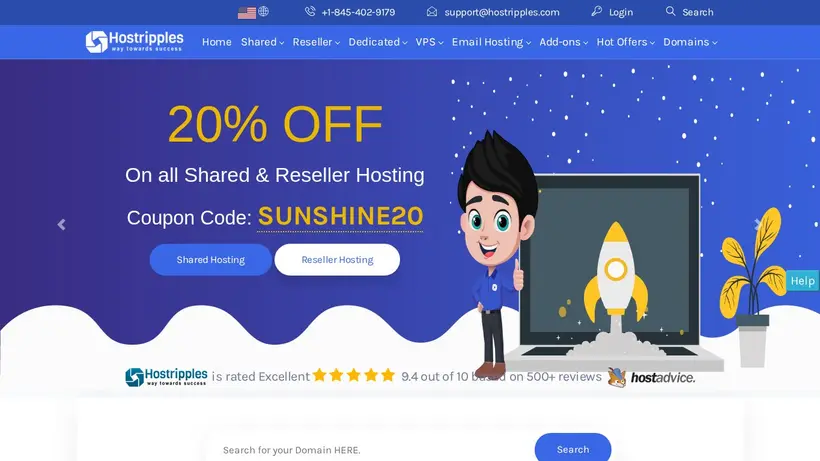 Hostripples homepage screenshot
