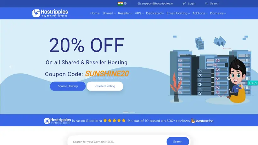 Hostripples India homepage screenshot