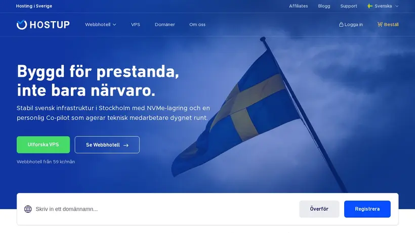 Hostup.se homepage screenshot