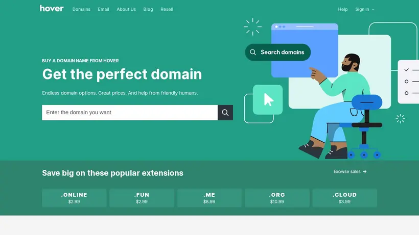 Hover homepage screenshot