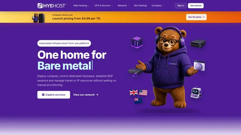 Hye Host homepage screenshot