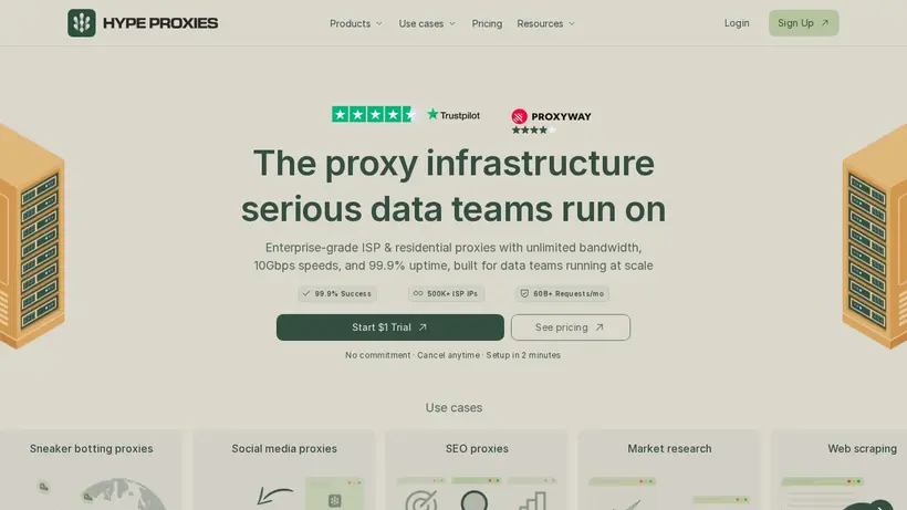 Hype Proxies homepage screenshot