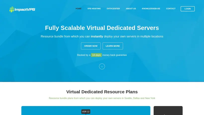 Impact VPS homepage screenshot