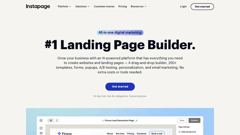 Instapage homepage screenshot