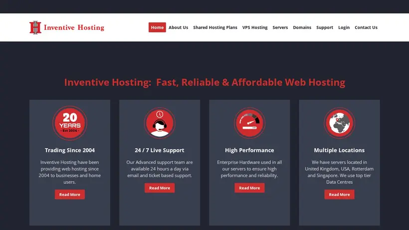 Inventive Hosting homepage screenshot