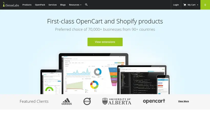 iSenseLabs homepage screenshot