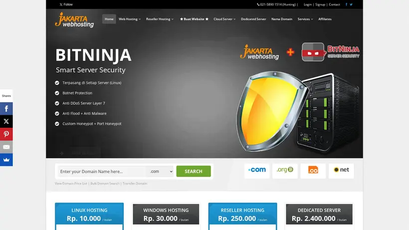 Jakarta Web Hosting homepage screenshot