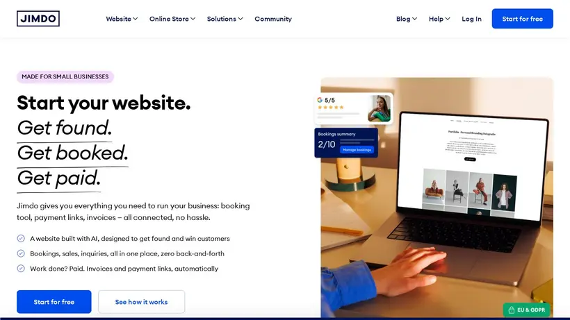 Jimdo homepage screenshot