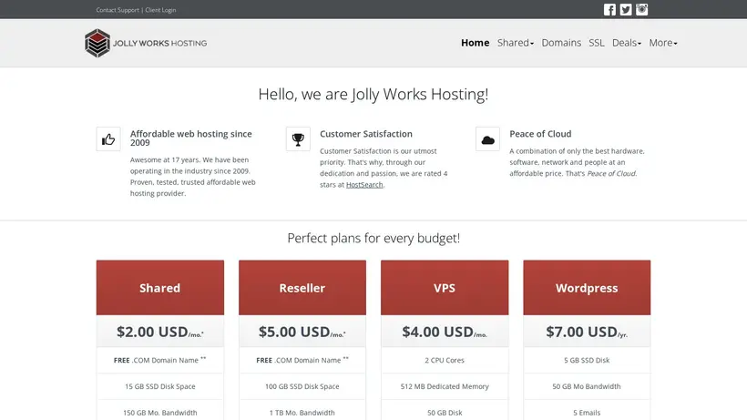 JollyWorksHosting homepage screenshot