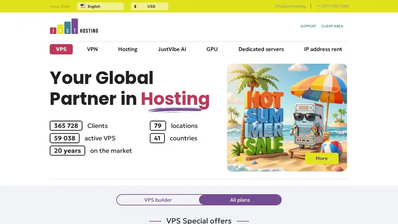 Just Hosting homepage screenshot