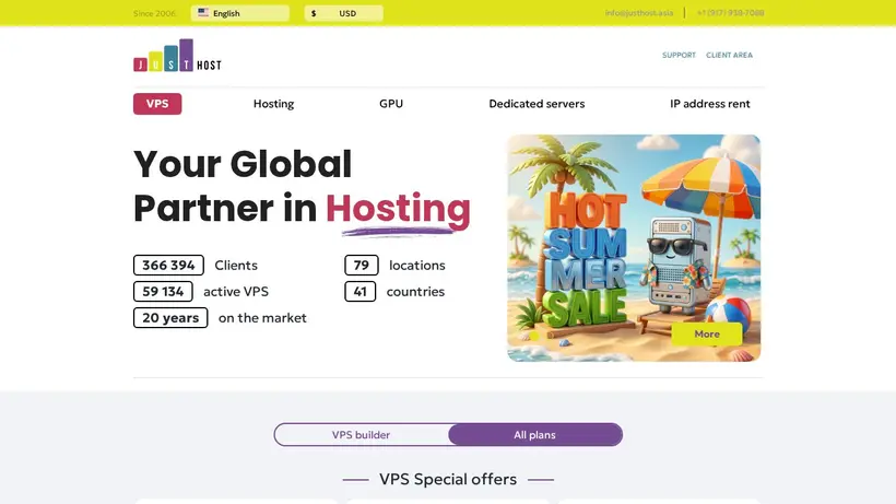 Just Host Asia homepage screenshot
