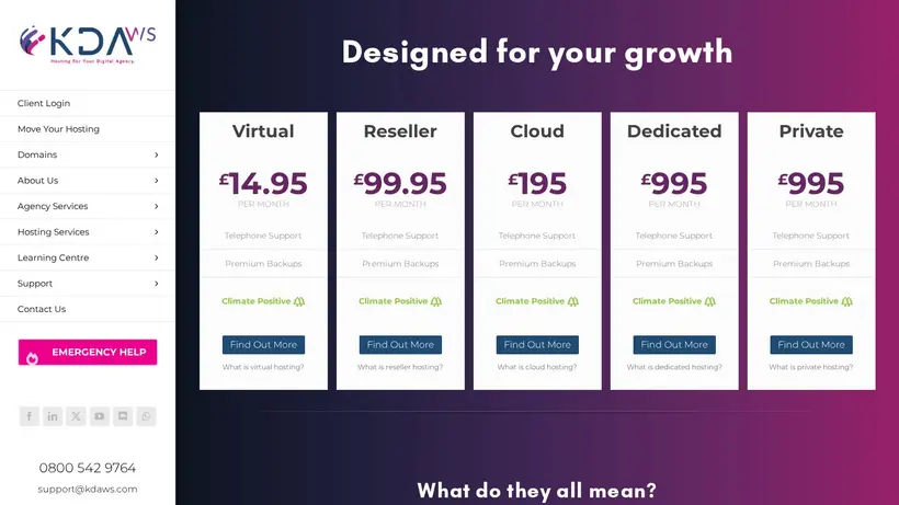 KDA Web Services homepage screenshot