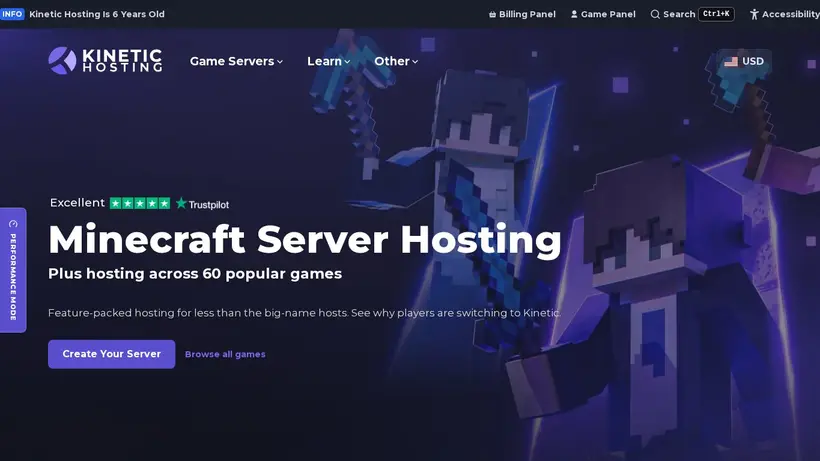 Kinetic Hosting homepage screenshot