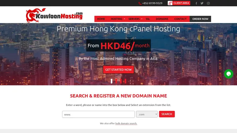 Kowloon Hosting homepage screenshot