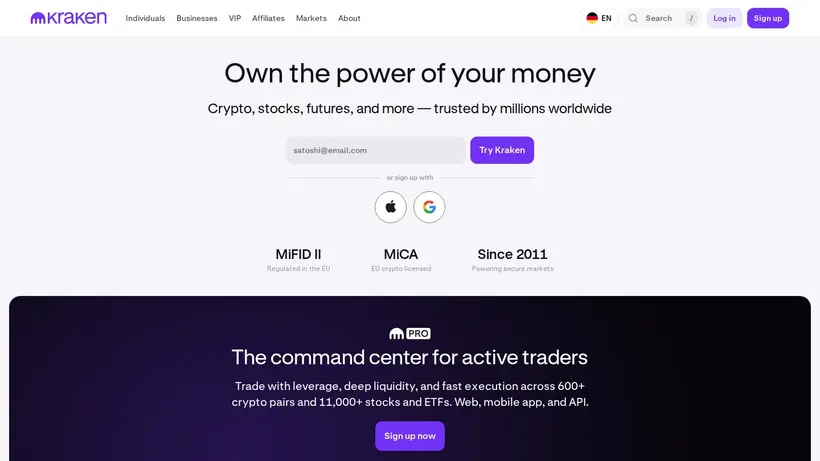 Kraken homepage screenshot