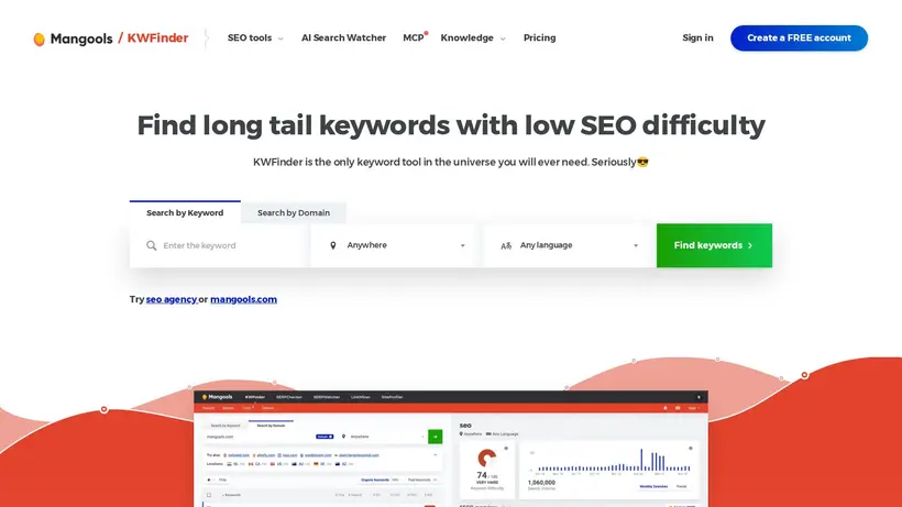 KWFinder homepage screenshot