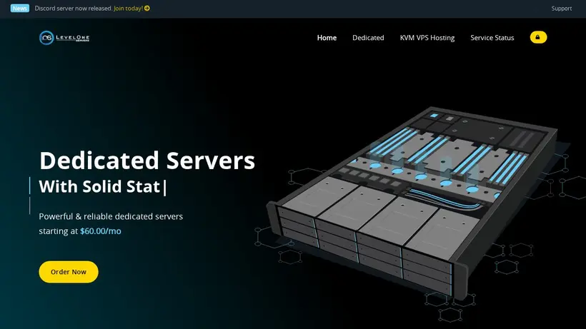Level One Servers homepage screenshot