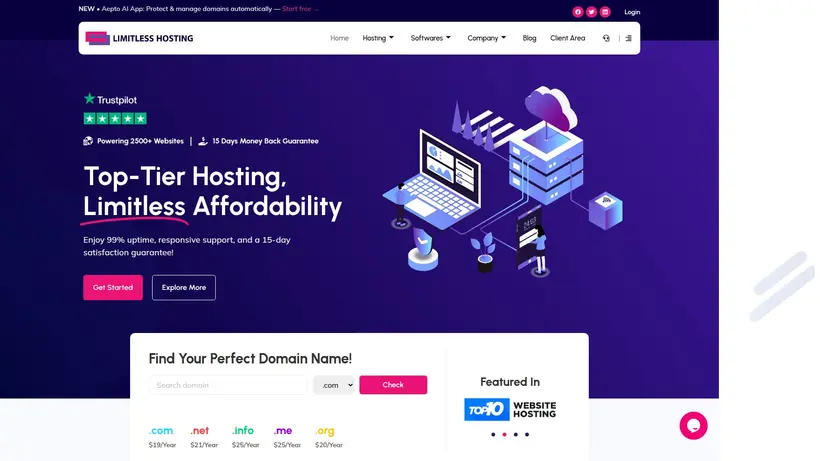 Limitless Hosting homepage screenshot