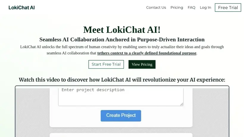 Loki Chat homepage screenshot