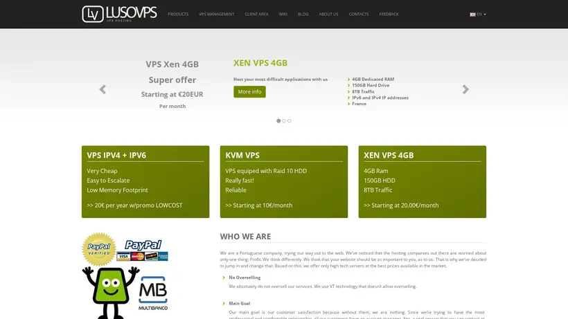 Luso VPS homepage screenshot
