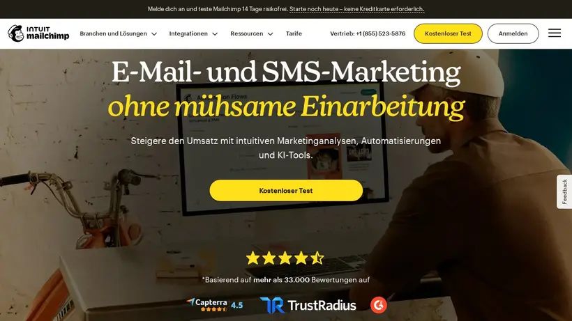 MailChimp homepage screenshot