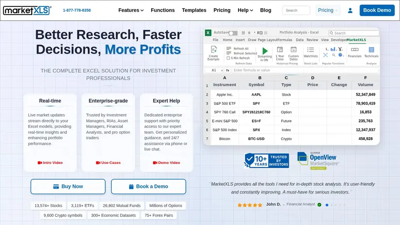 Market XLS homepage screenshot