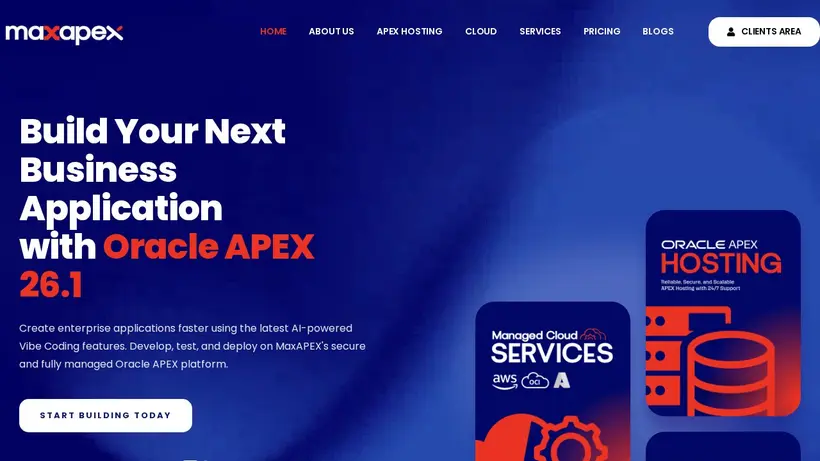 Max APEX homepage screenshot