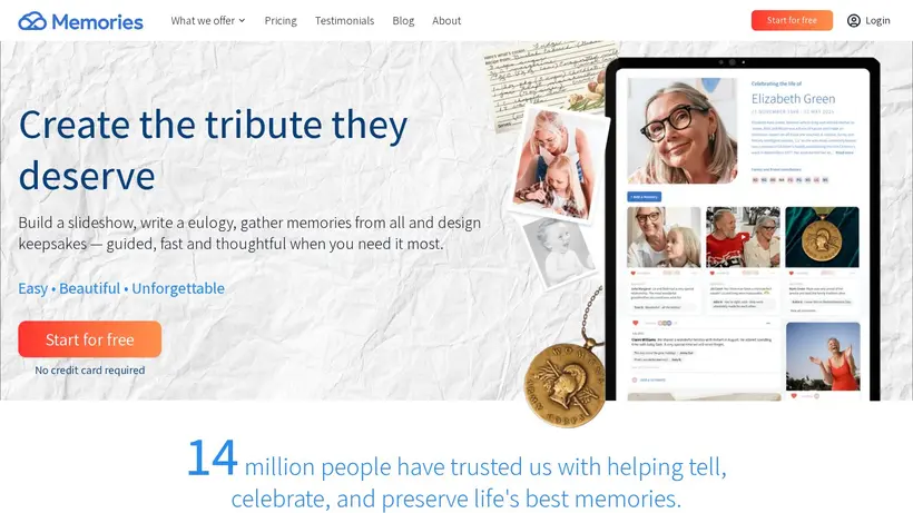Memories homepage screenshot