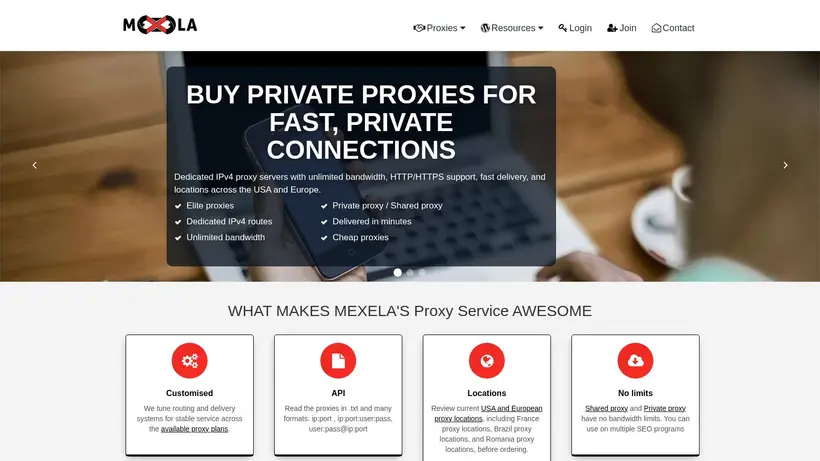 Mexela homepage screenshot
