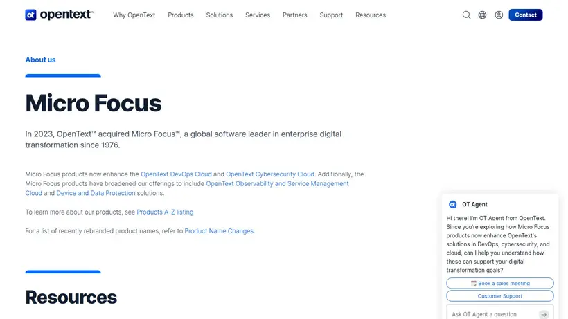 Micro Focus homepage screenshot