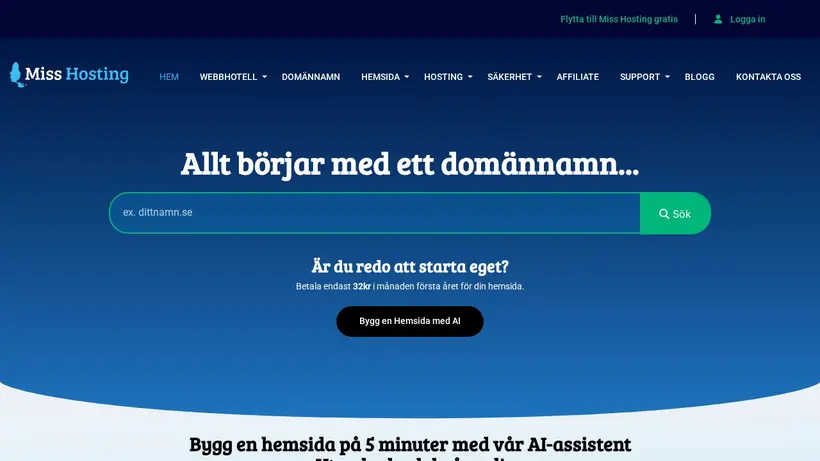 Misshosting.se homepage screenshot