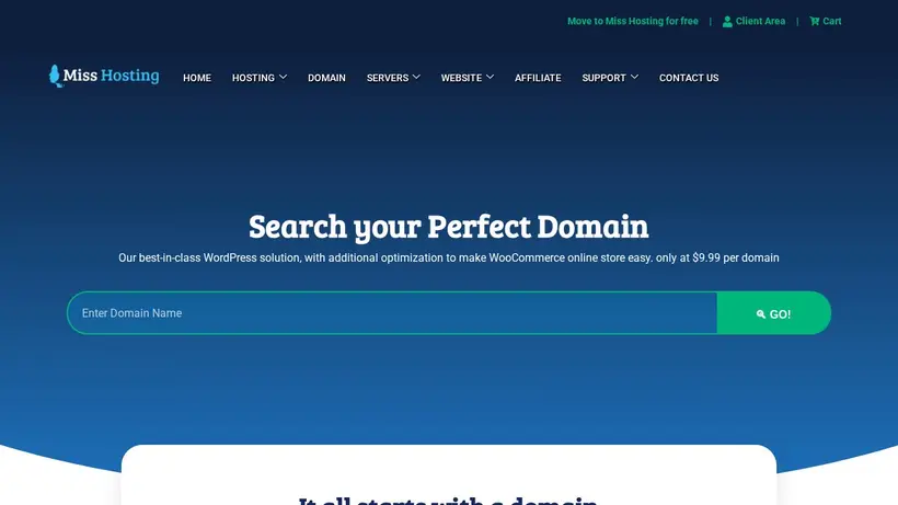 MissSite homepage screenshot