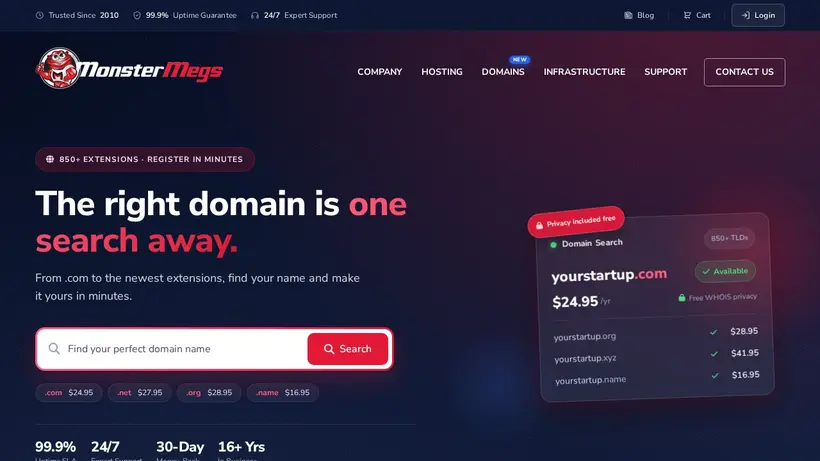 MonsterMegs homepage screenshot