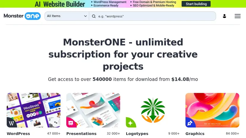 Monster One homepage screenshot