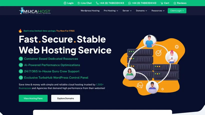 Muca Host homepage screenshot