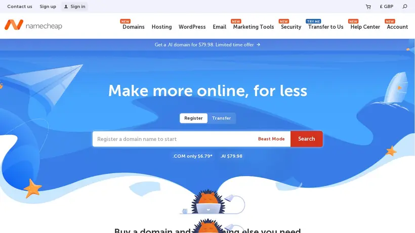 NameCheap Domain homepage screenshot