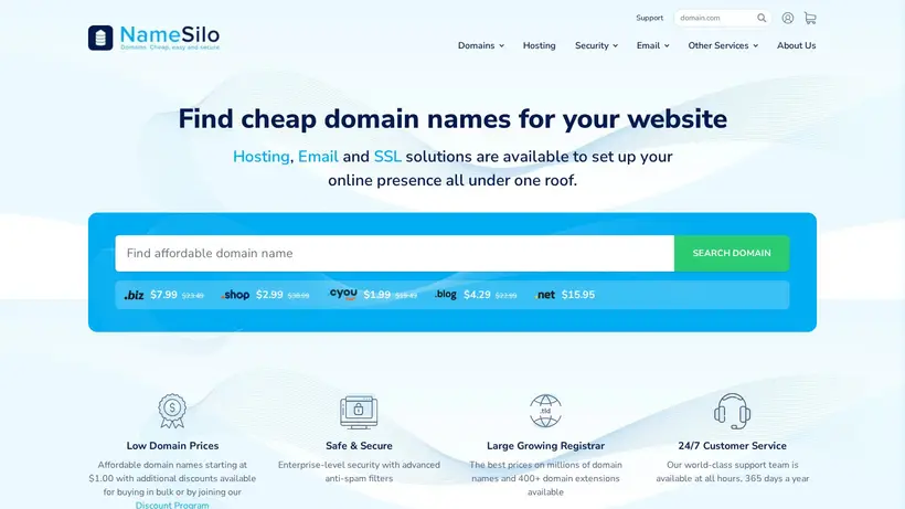 NameSilo homepage screenshot