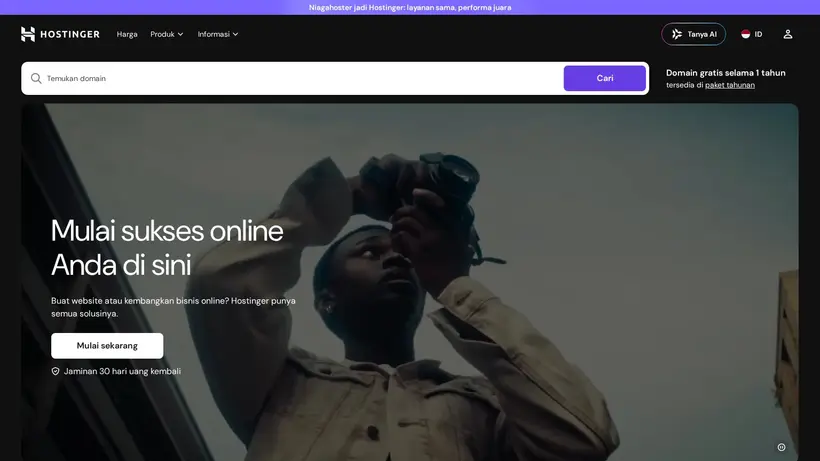Niaga Hoster homepage screenshot