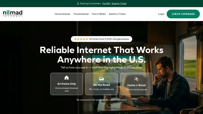 Nomad Internet homepage screenshot