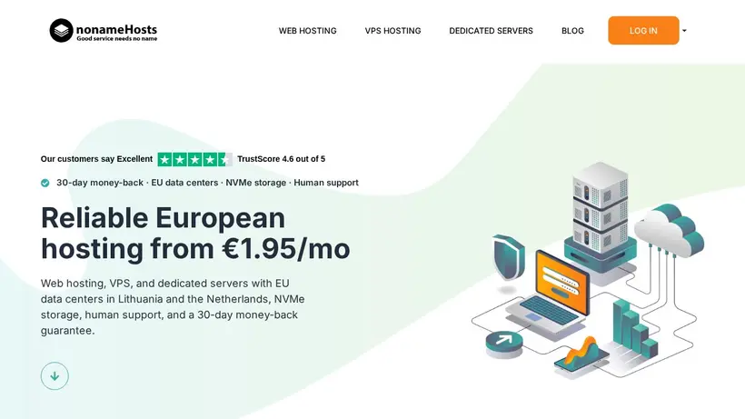 Noname Hosts homepage screenshot