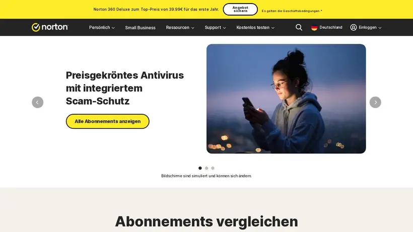 Norton homepage screenshot